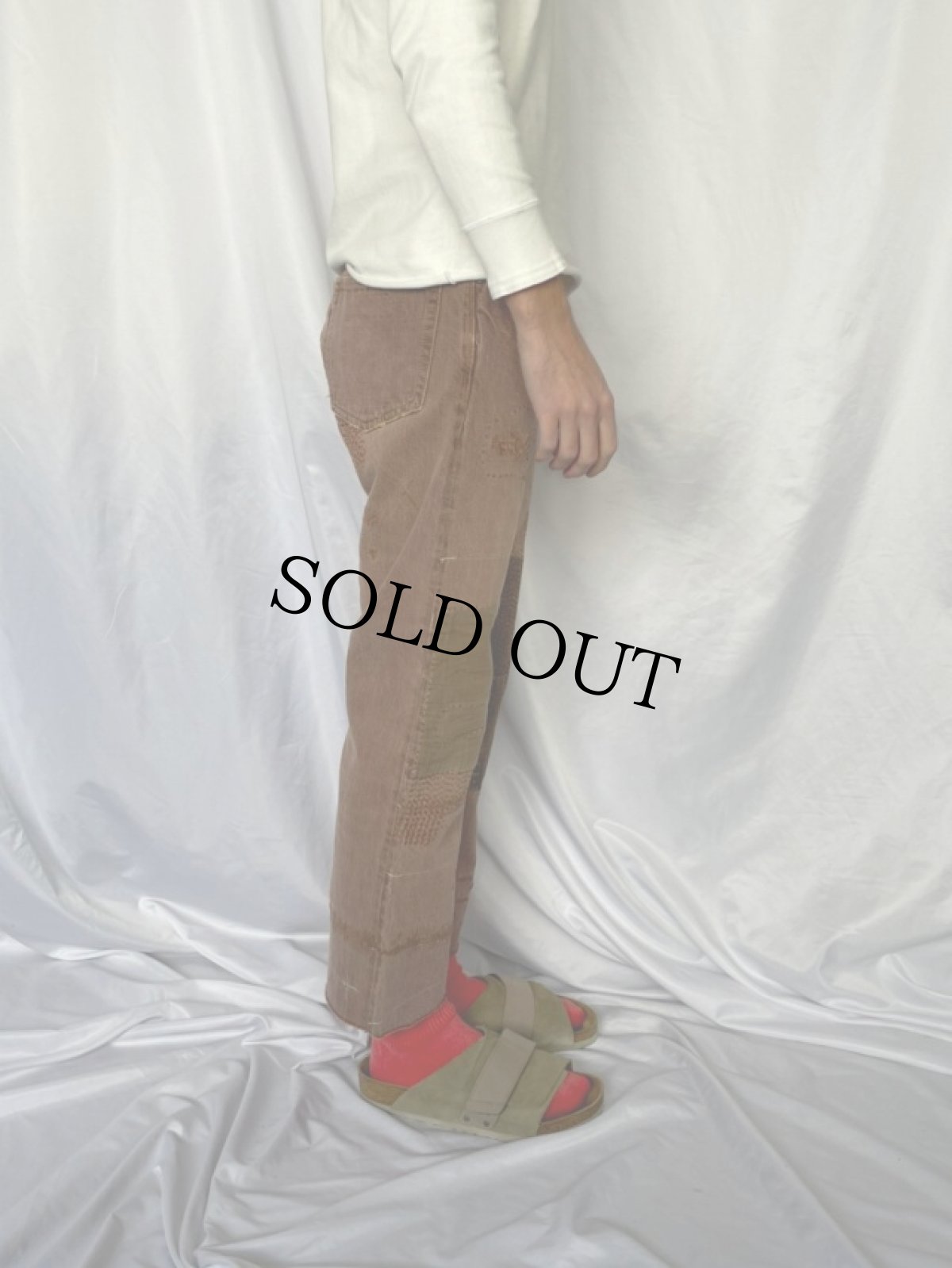 画像3: KAPITAL KOUNTRY 刺し子×パッチワーク カラーデニムパンツ W29 (3)