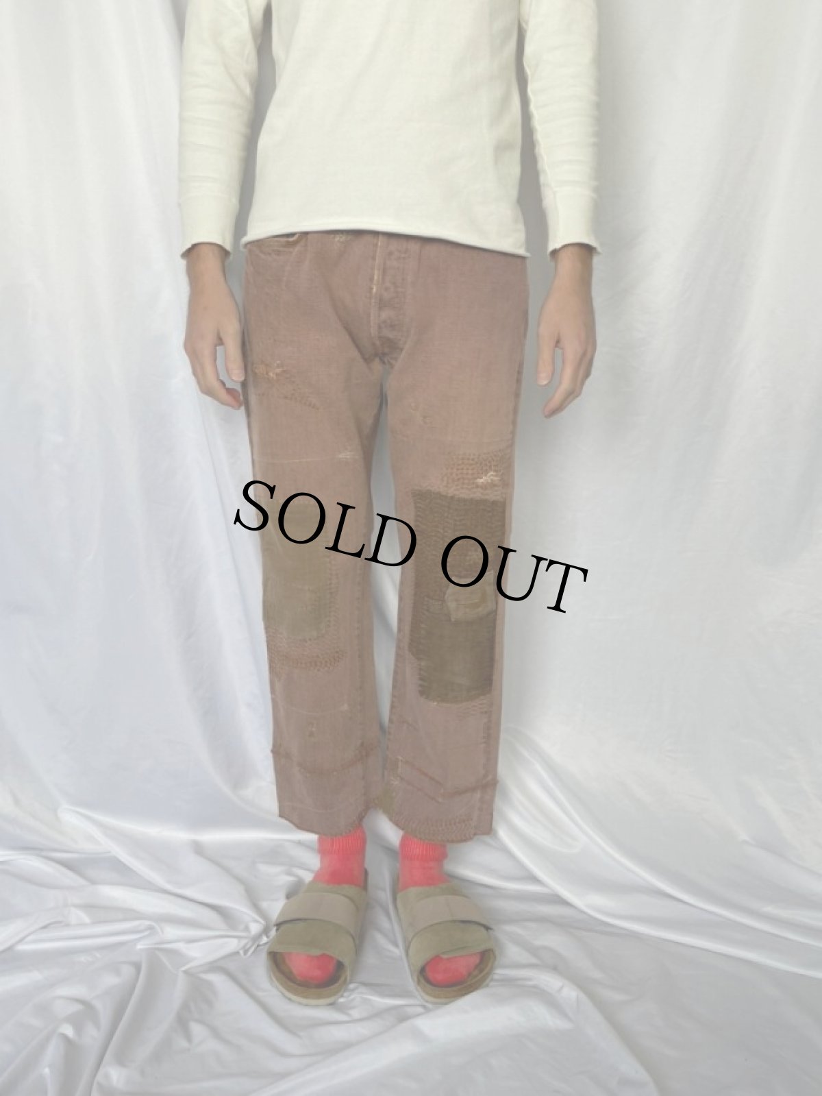 画像2: KAPITAL KOUNTRY 刺し子×パッチワーク カラーデニムパンツ W29 (2)