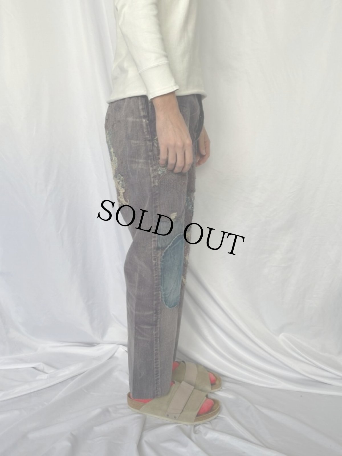 画像3: KAPITAL 刺し子 ボロ加工デニムパンツ W29 (3)