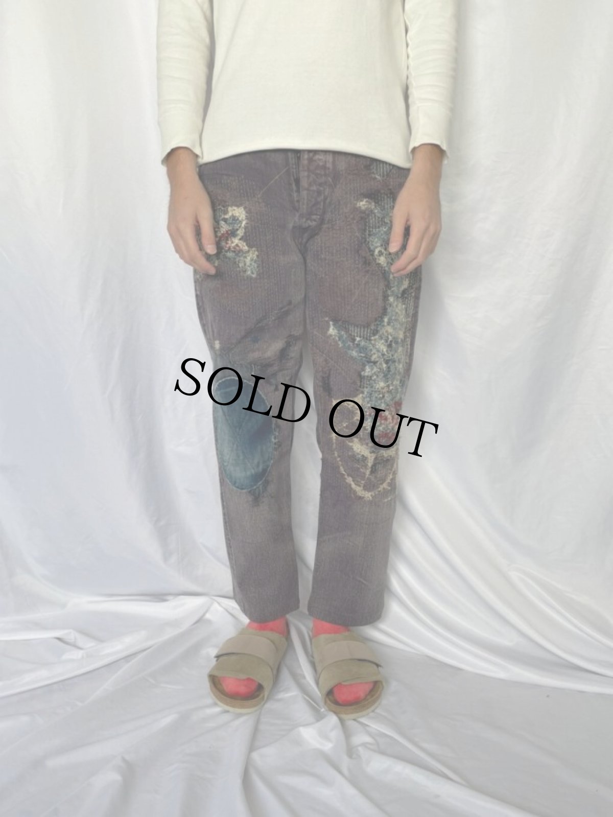 画像2: KAPITAL 刺し子 ボロ加工デニムパンツ W29 (2)