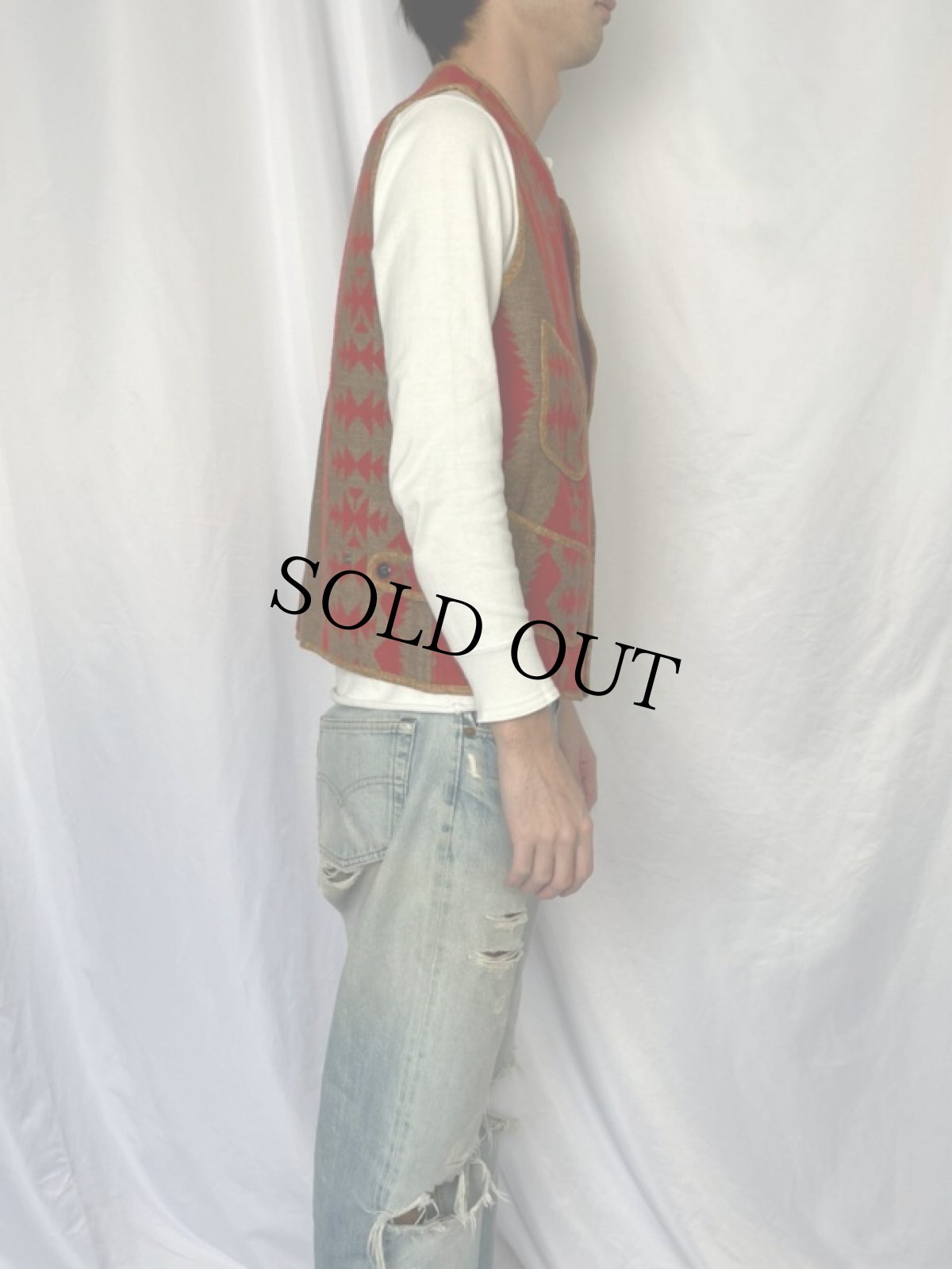 画像3: KAPITAL リネン×ウール ナバホブランケット ビーチベスト (3)