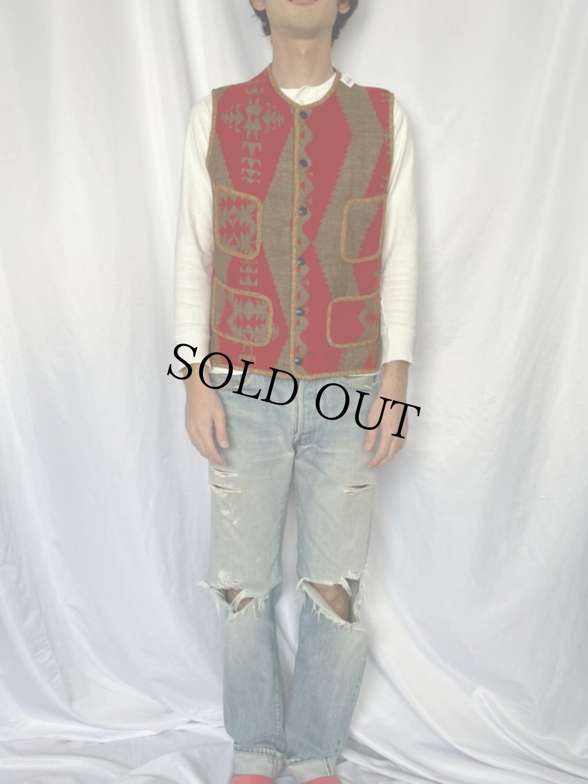 画像2: KAPITAL リネン×ウール ナバホブランケット ビーチベスト (2)