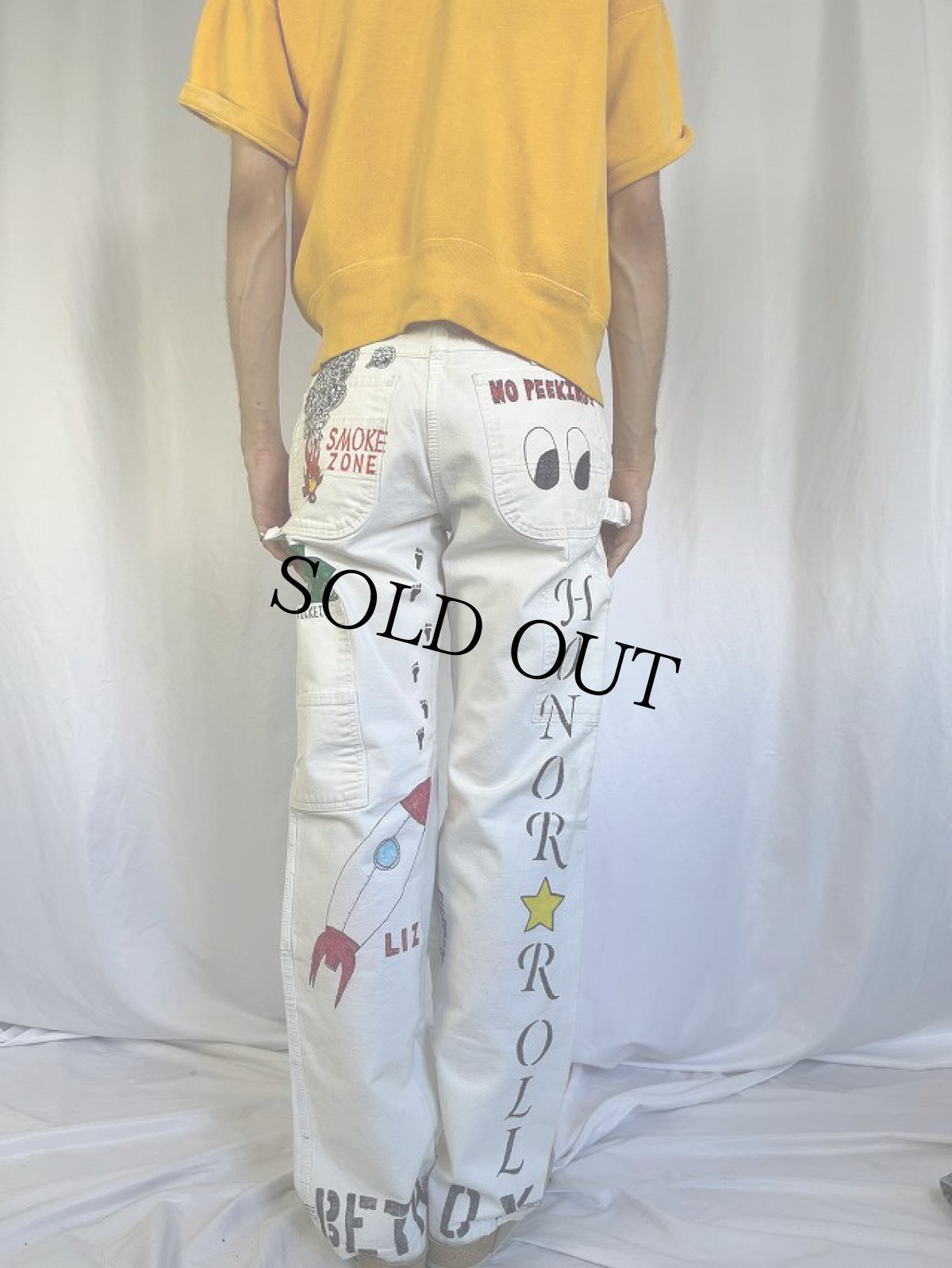 画像4: ハンドペイント ダブルニーコットンペインターパンツ W31 (4)