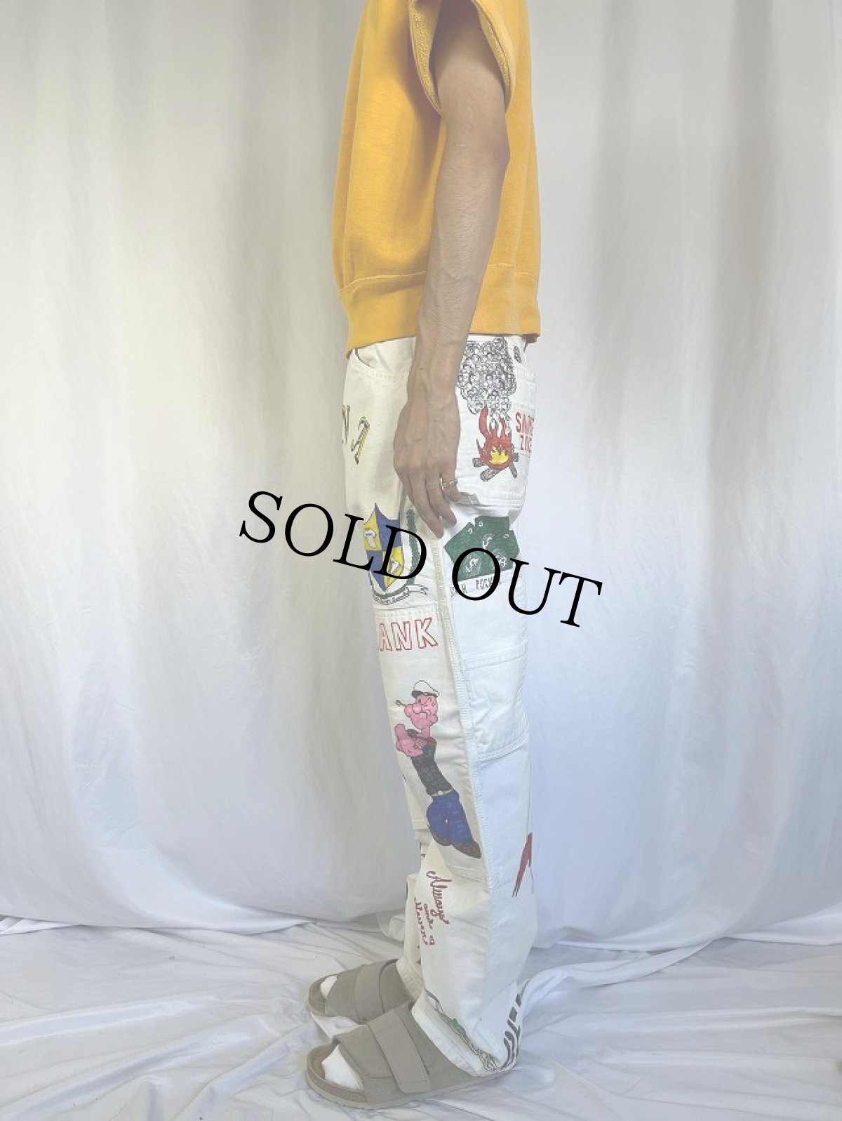 画像3: ハンドペイント ダブルニーコットンペインターパンツ W31 (3)