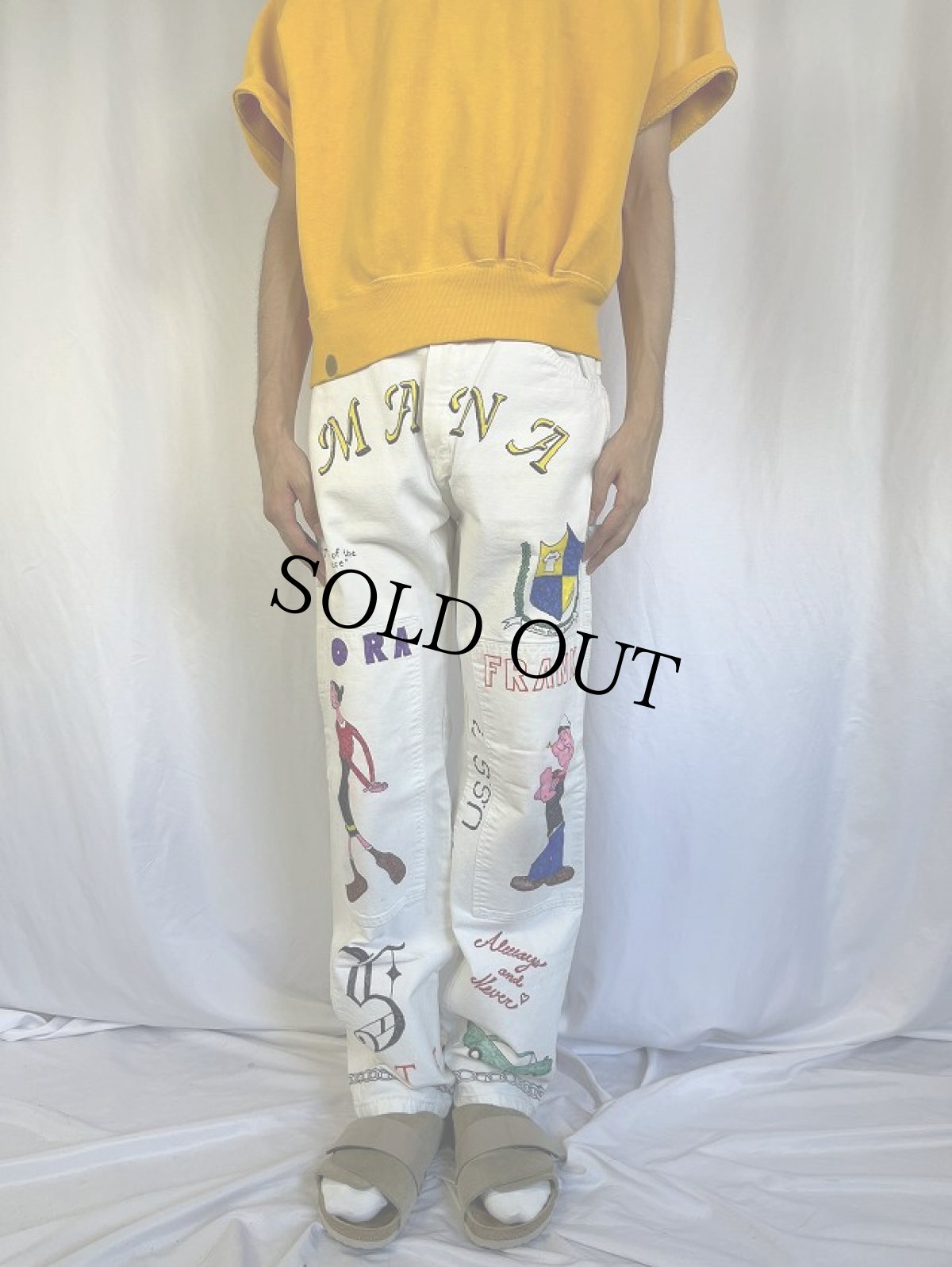 画像2: ハンドペイント ダブルニーコットンペインターパンツ W31 (2)