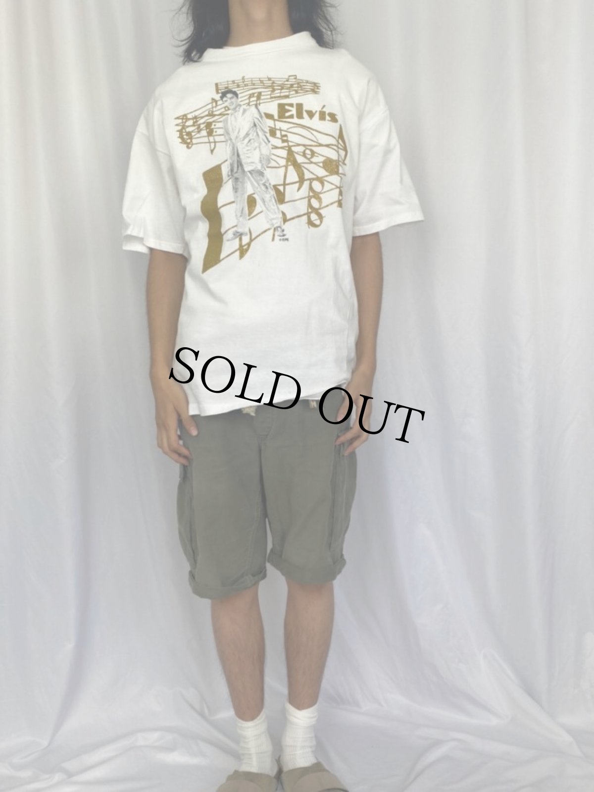 画像2: 90's Elvis Presley USA製 ミュージシャンラメプリントTシャツ XL (2)