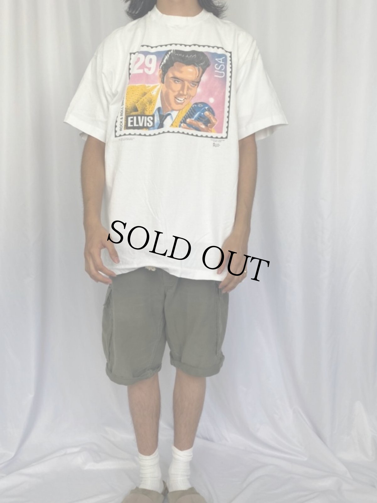 画像2: 90's Elvis Presley USA製 切手デザイン ミュージシャンプリントTシャツ XL (2)