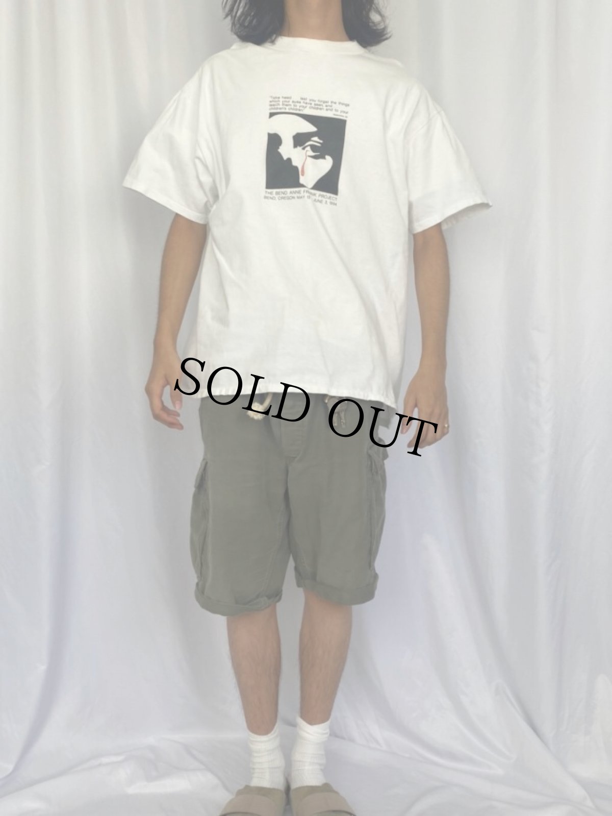 画像2: 90's Anne Frank "Take heed..." メッセージプリントTシャツ XL (2)