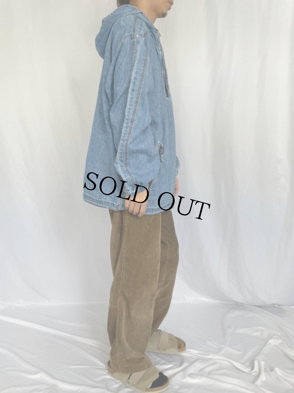 画像3: UNIONBAY ハーフジップ デニムパーカー L (3)