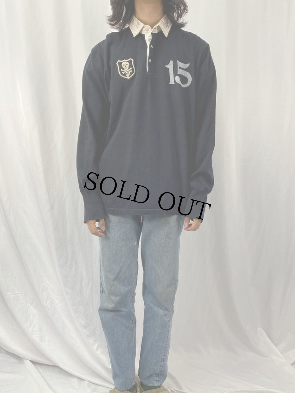 画像2: POLO Ralph Lauren "CLASSIC FIT" スカルワッペン 長袖ポロシャツ BLACK L (2)