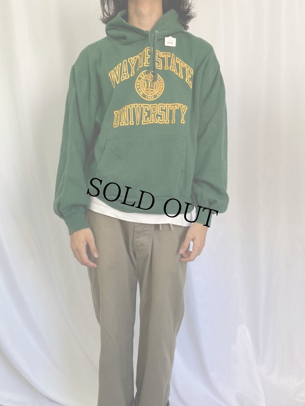 画像2: 80's Champion USA製 トリコタグ "WAYNE STATE UNIVERSITY" プリントスウェットフーディー XL (2)
