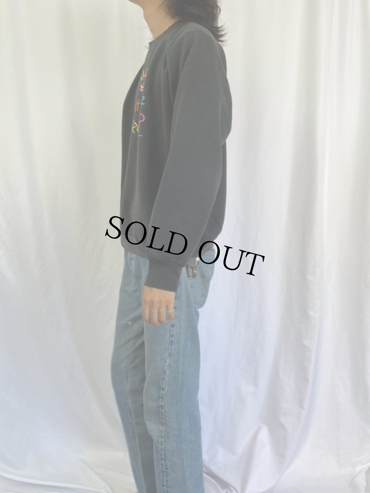 画像3: 90's USA製 "What time is recess?" メッセージプリントスウェット BLACK XL (3)