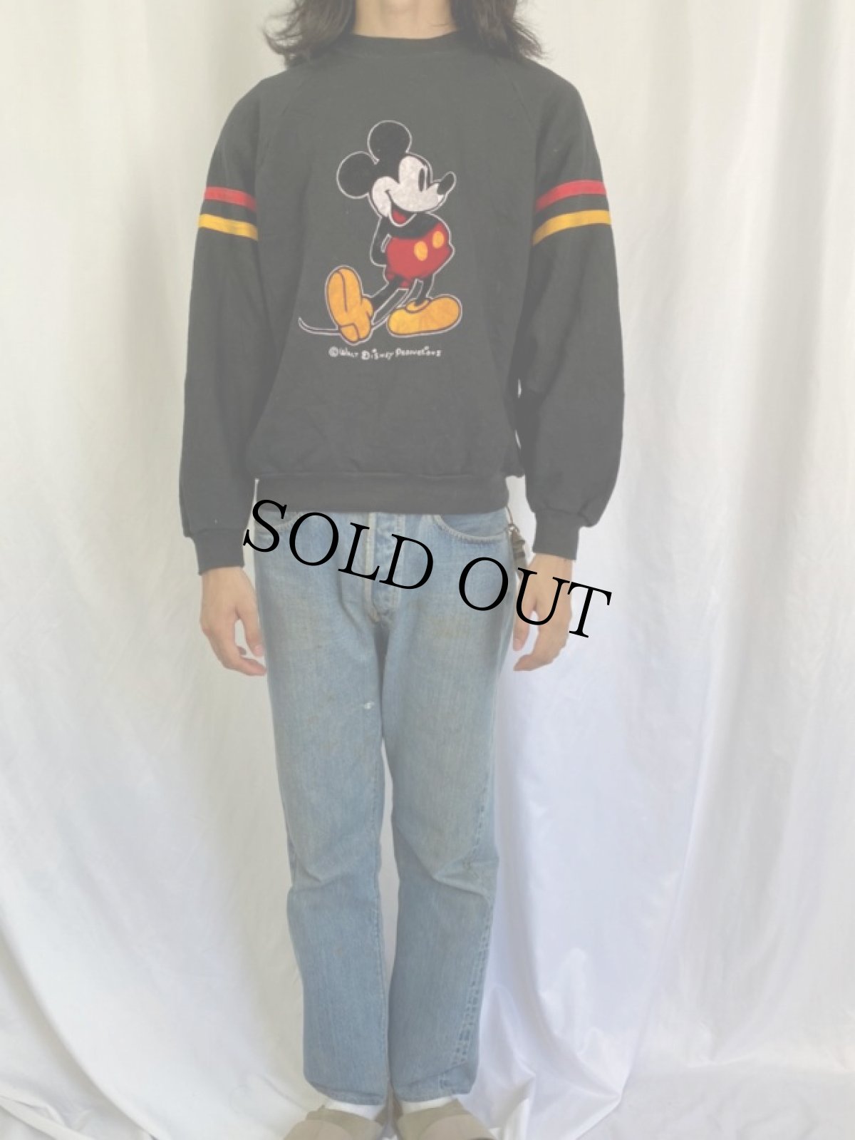 画像2: 80〜90's DISNEY MICKEY MOUSE フロッキープリントスウェット L (2)