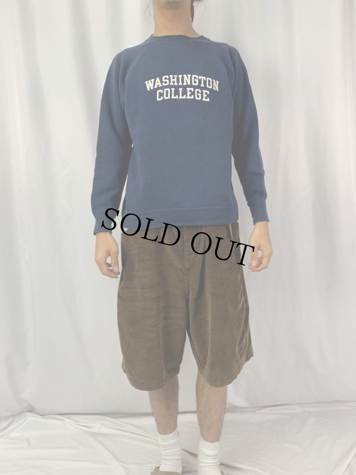 画像2: 70〜80's Champion USA製 バータグ "WASHINGTON COLLEGE" プリントラグランスウェット L (2)