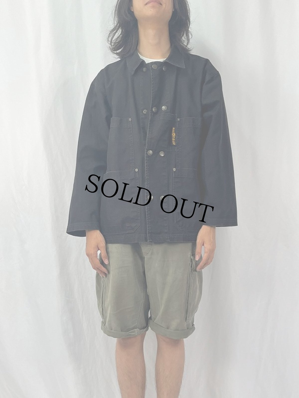 画像2: 90's ダブルブレスト コットンダックカバーオール M (2)