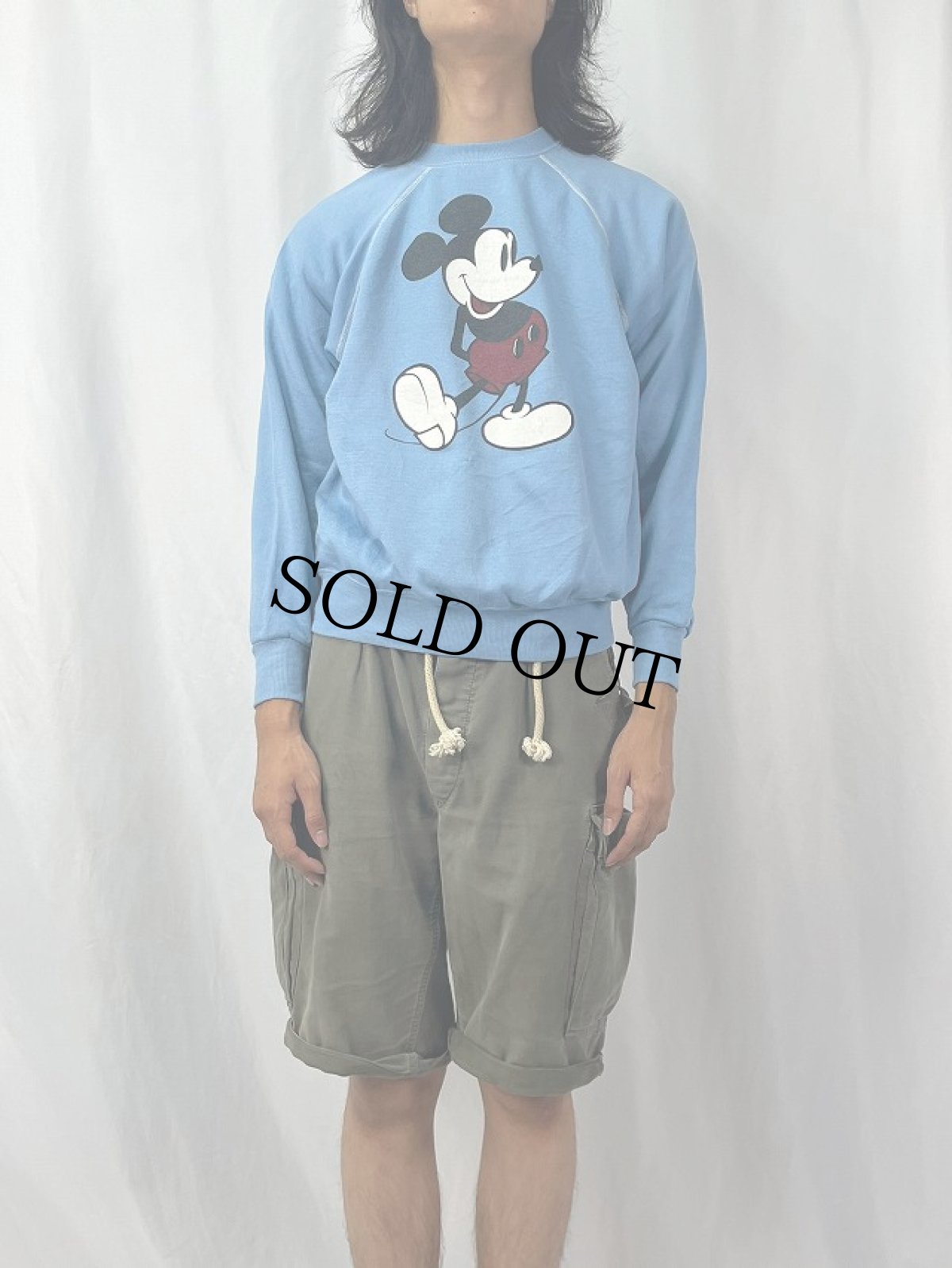 画像2: 80〜90's Disney MICKEY MOUSE キャラクタープリント ラグランスウェット L (2)