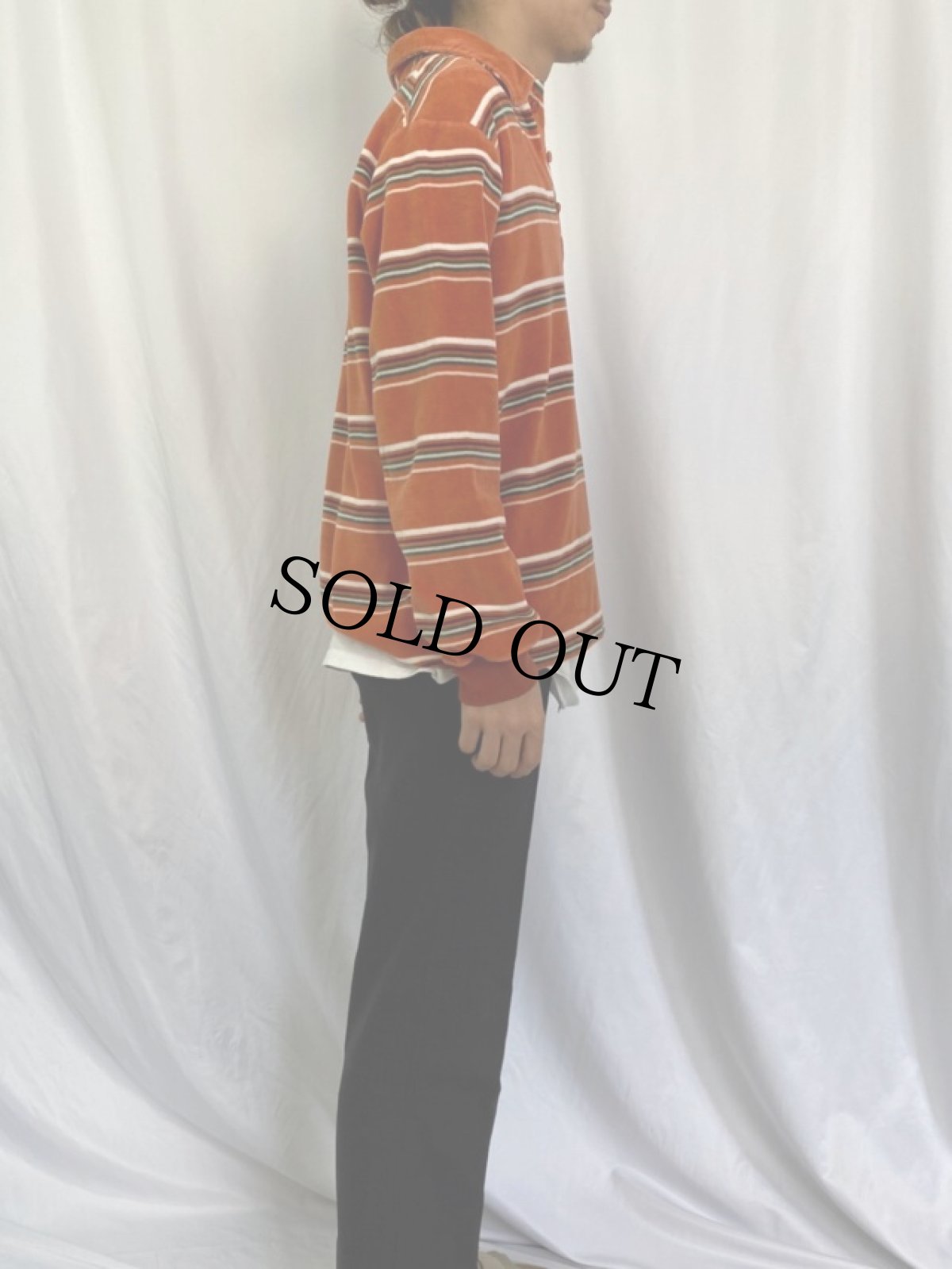 画像3: 70's Chemise Et Cie マルチボーダー柄 ベロア長袖ポロシャツ (3)