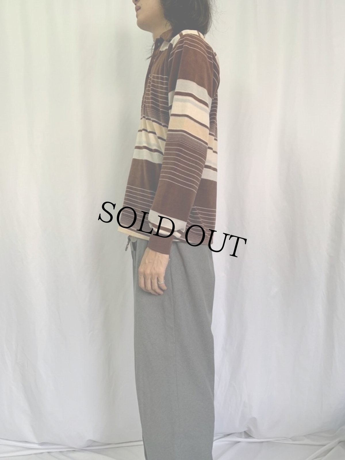 画像3: 80's CAMPUS ボーダー柄 ベロア長袖ポロシャツ (3)