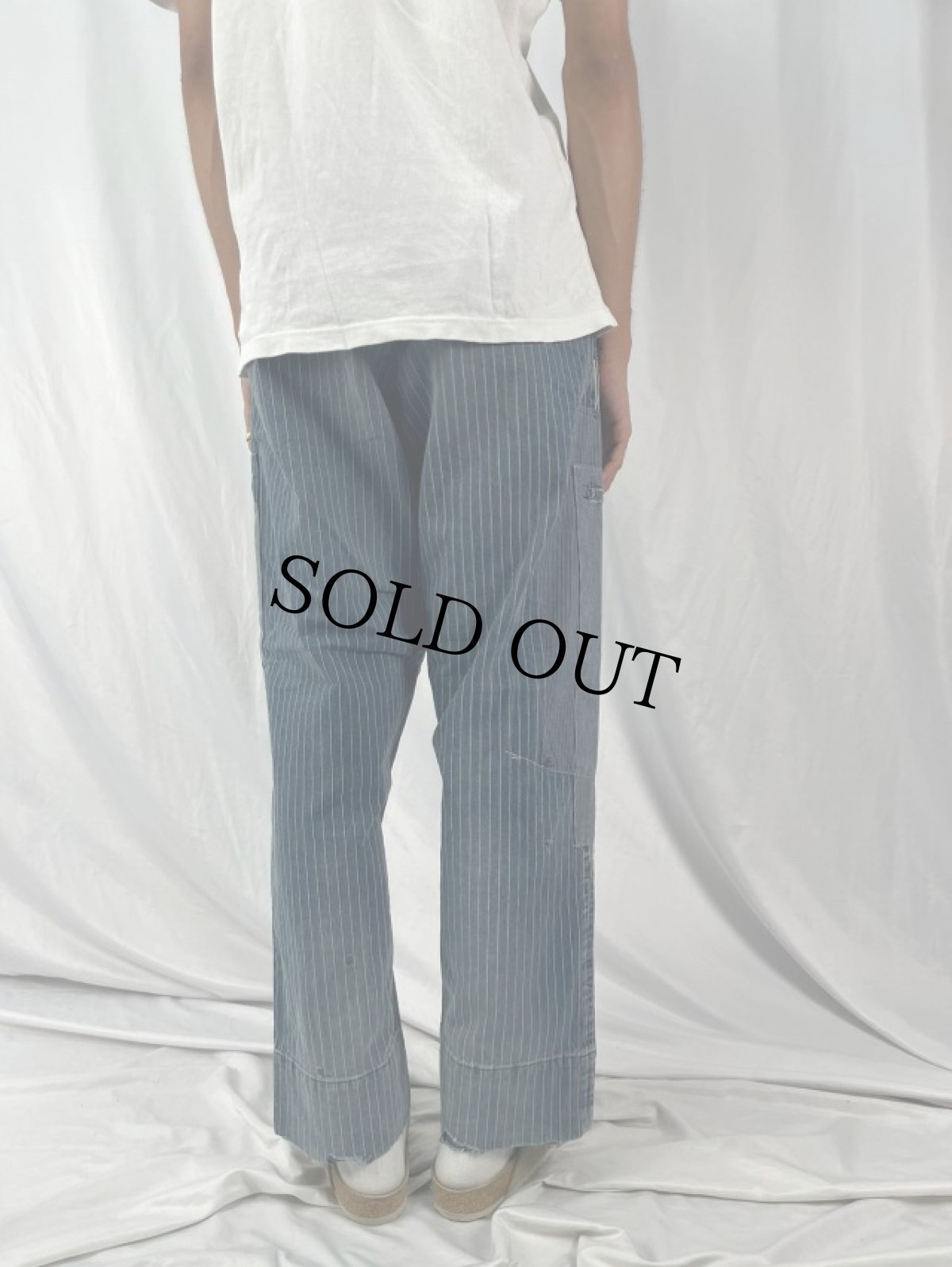 画像4: ANACHRONORM パッチワーク バックルバック ヒッコリーデニムパンツ W30 (4)