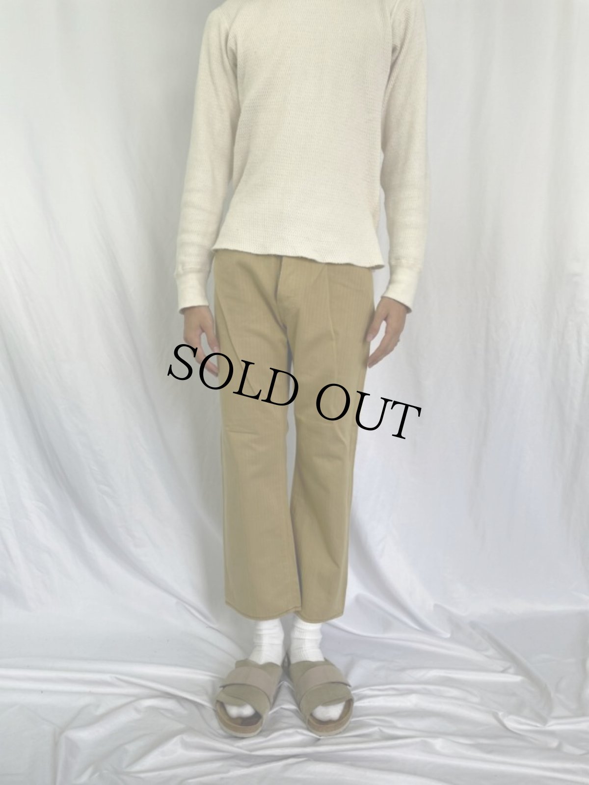 画像2: KAPITAL ヘリンボーン織 バックルバック パッチワークコットンパンツ W30 (2)