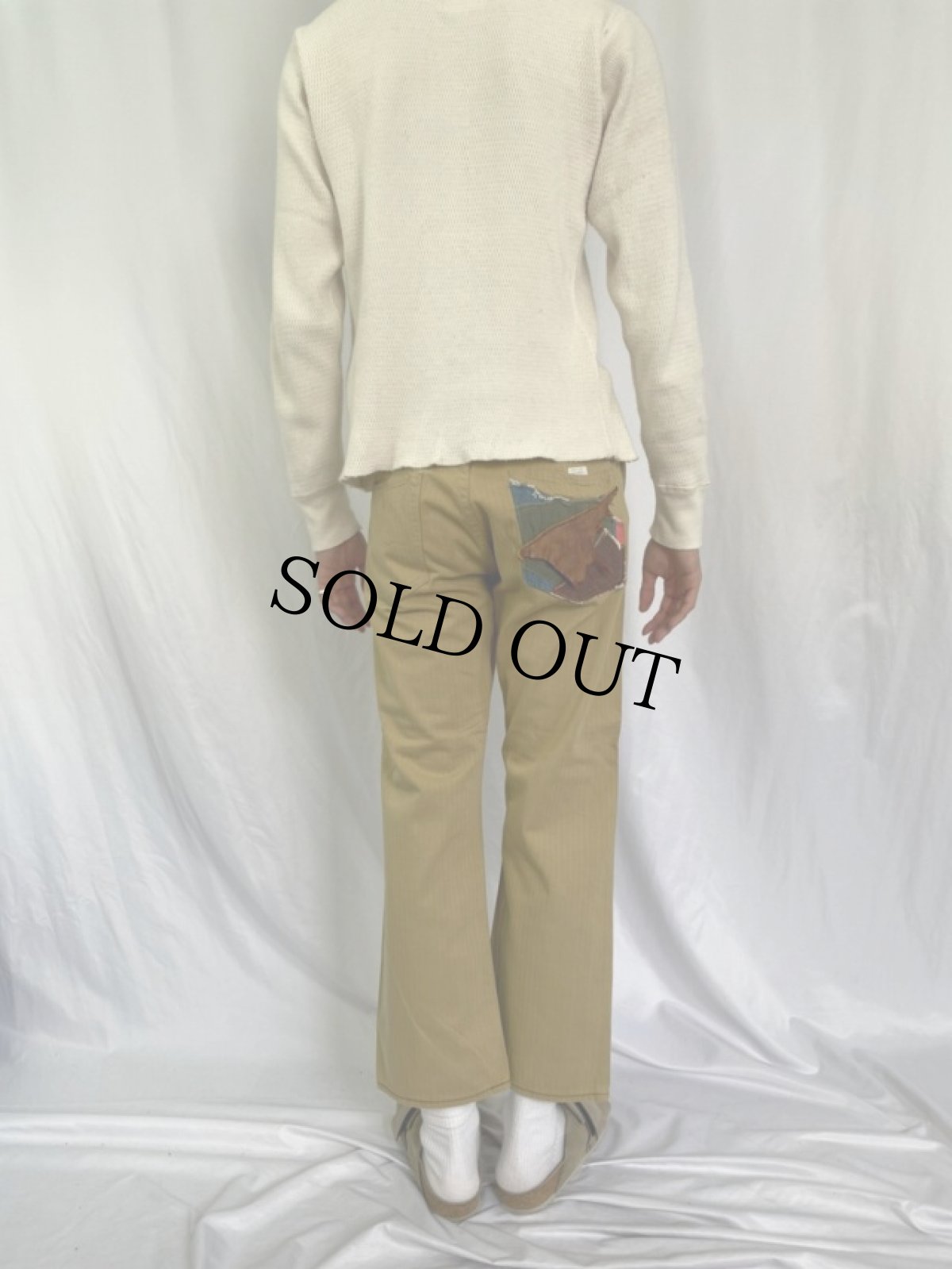 画像4: KAPITAL ヘリンボーン織 バックルバック パッチワークコットンパンツ W30 (4)