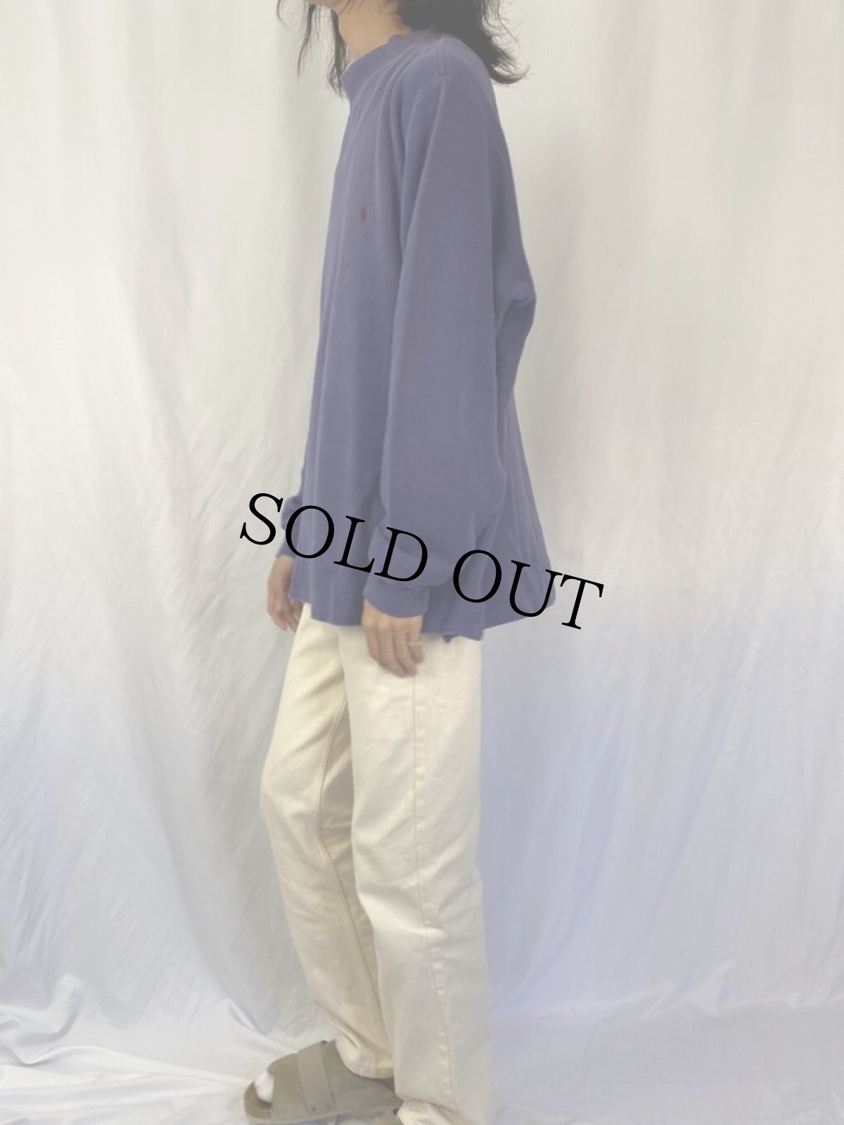 画像3: 90's POLO Ralph Lauren USA製 ロゴ刺繍 鹿の子モックネックロンT L (3)