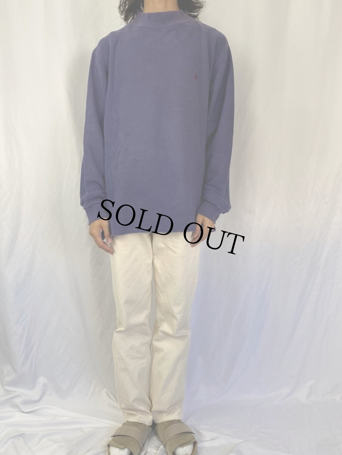 画像2: 90's POLO Ralph Lauren USA製 ロゴ刺繍 鹿の子モックネックロンT L (2)