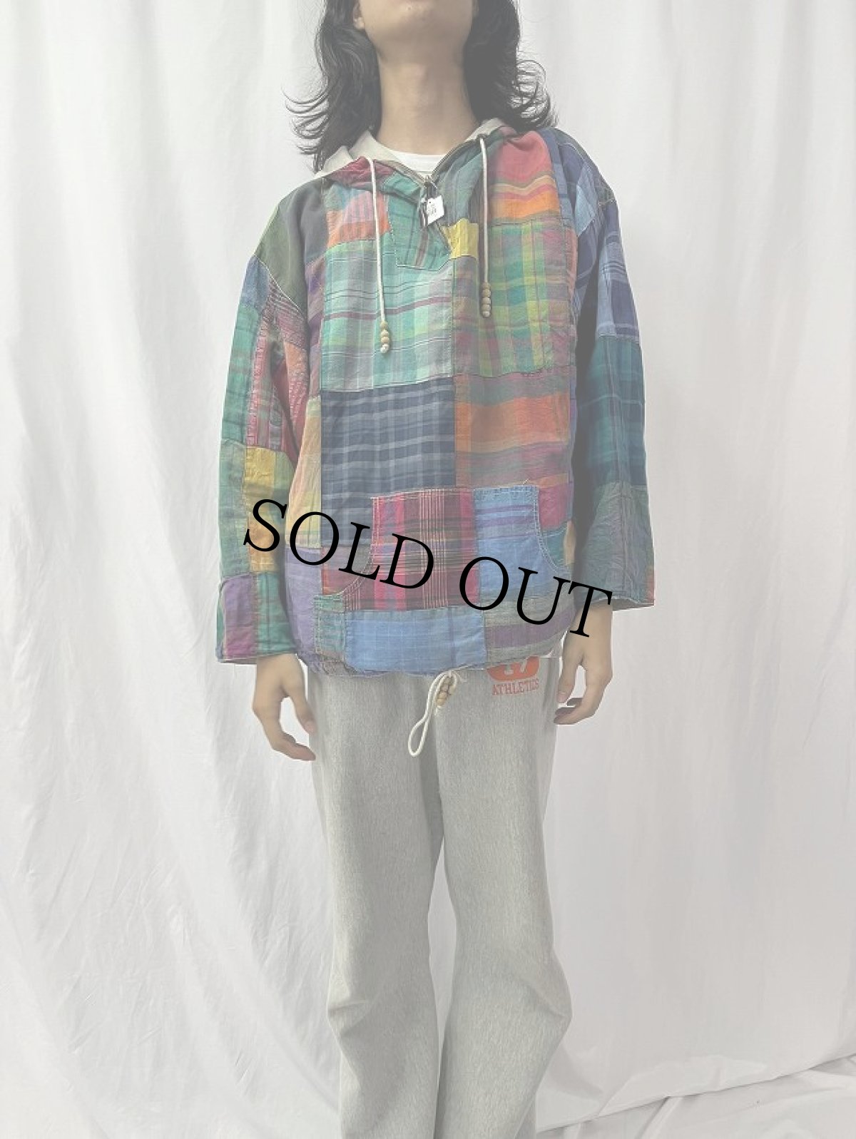 画像2: マドラスチェック柄 クレイジーパターン アノラックパーカー (2)