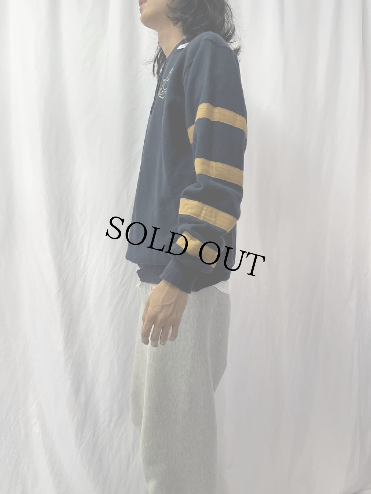 画像3: KAPITAL 袖ボーダー アンカー刺繍 両Vスウェット M (3)