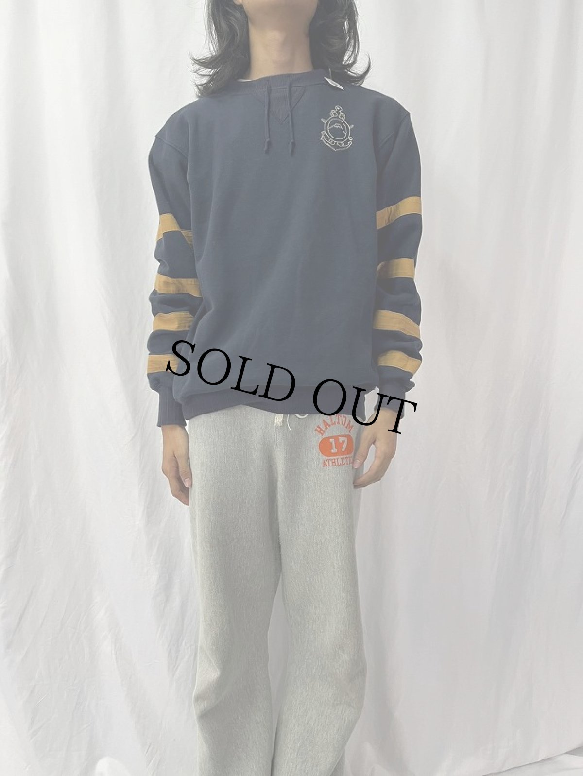 画像2: KAPITAL 袖ボーダー アンカー刺繍 両Vスウェット M (2)