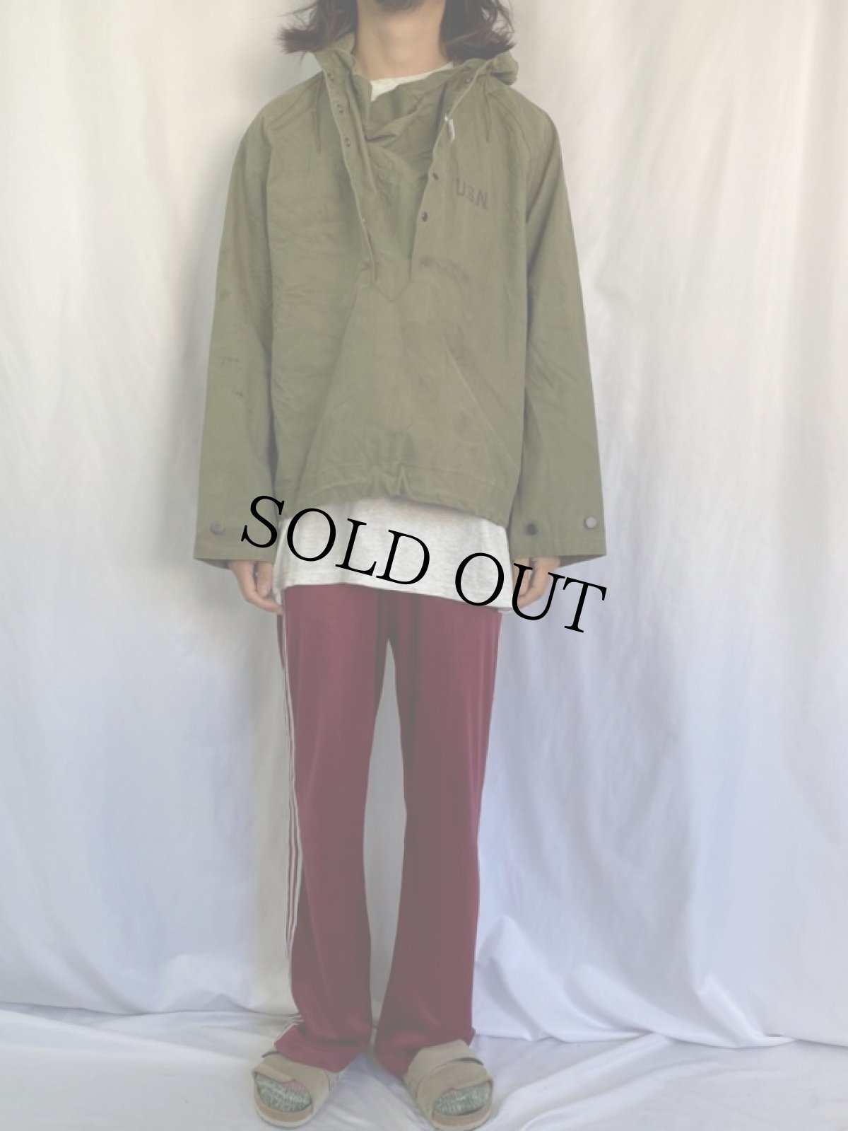 画像2: 40's U.S.NAVY デッキレインパーカー ステンシル入り MEDIUM (2)