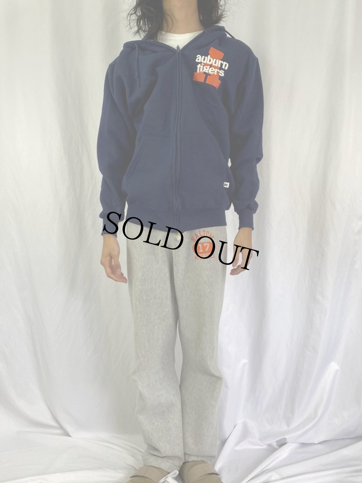 画像2: 90's〜 RUSSELL ATHLETIC USA製 "auburn tigers" 発泡プリント フルジップパーカー L (2)