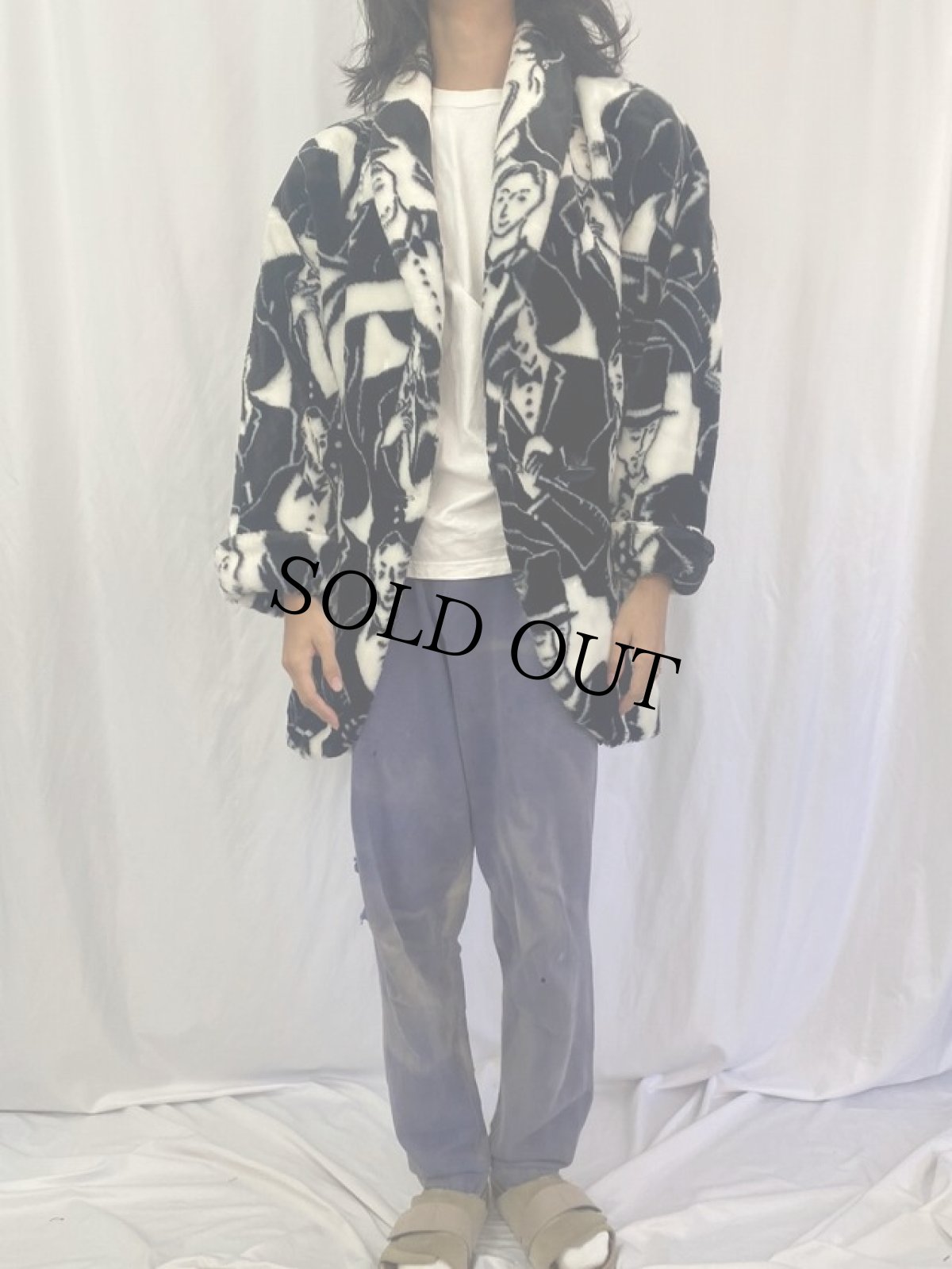 画像2: 90's CONTEMPO CASUALS USA製 総柄 フェイクファーコート M (2)