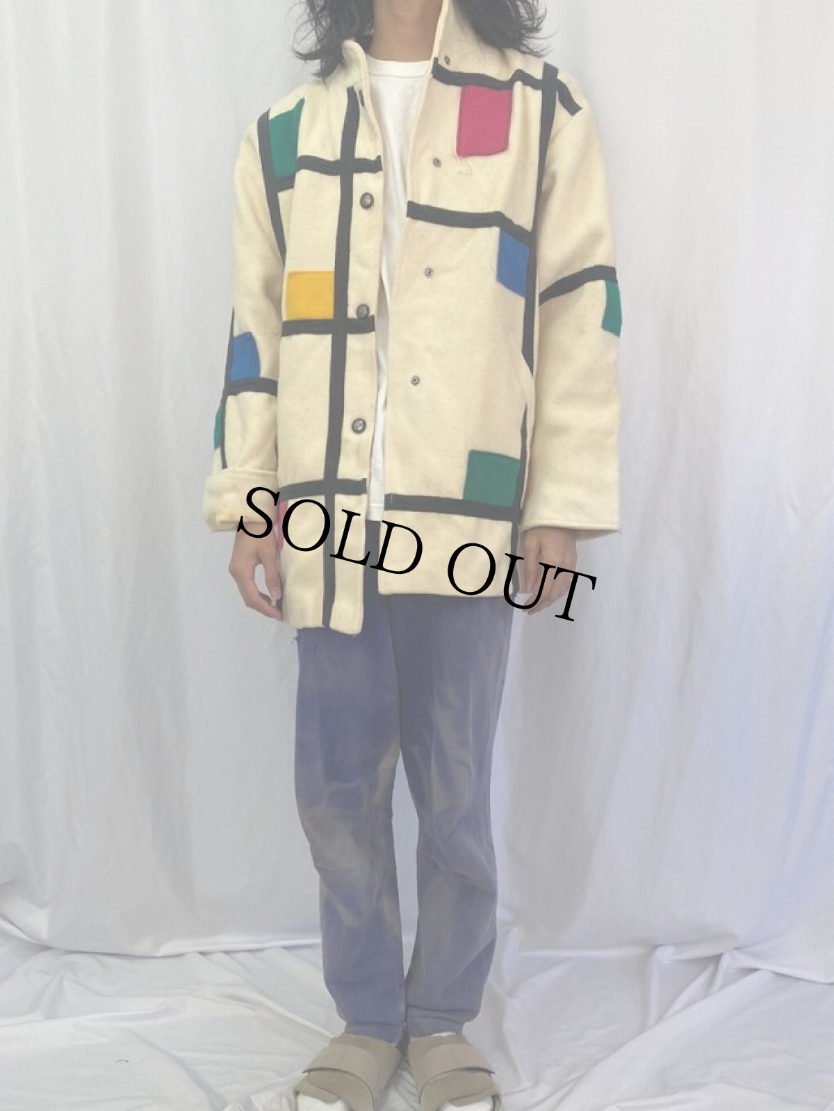 画像2: 70's CarpetBaggers CANADA製 モンドリアンパターン ウールコート (2)