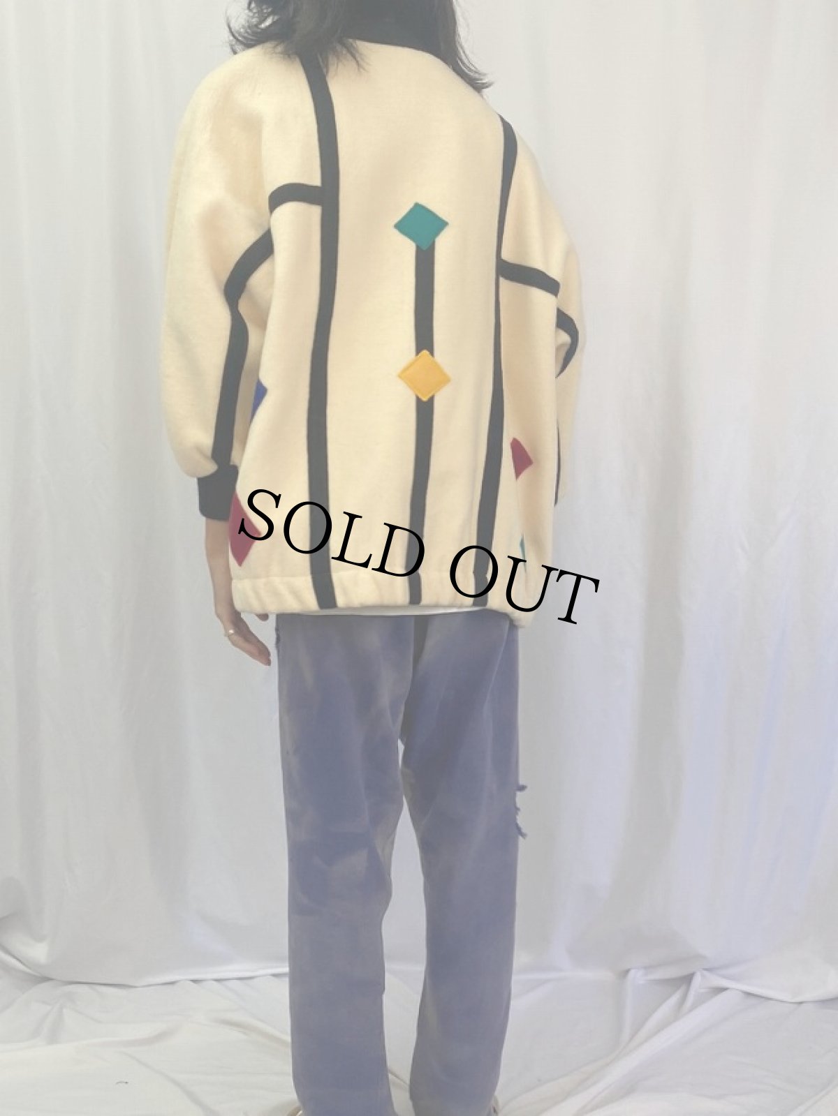 画像4: 80's STEVE EVANS USA製 モンドリアンパターン ウールコート (4)