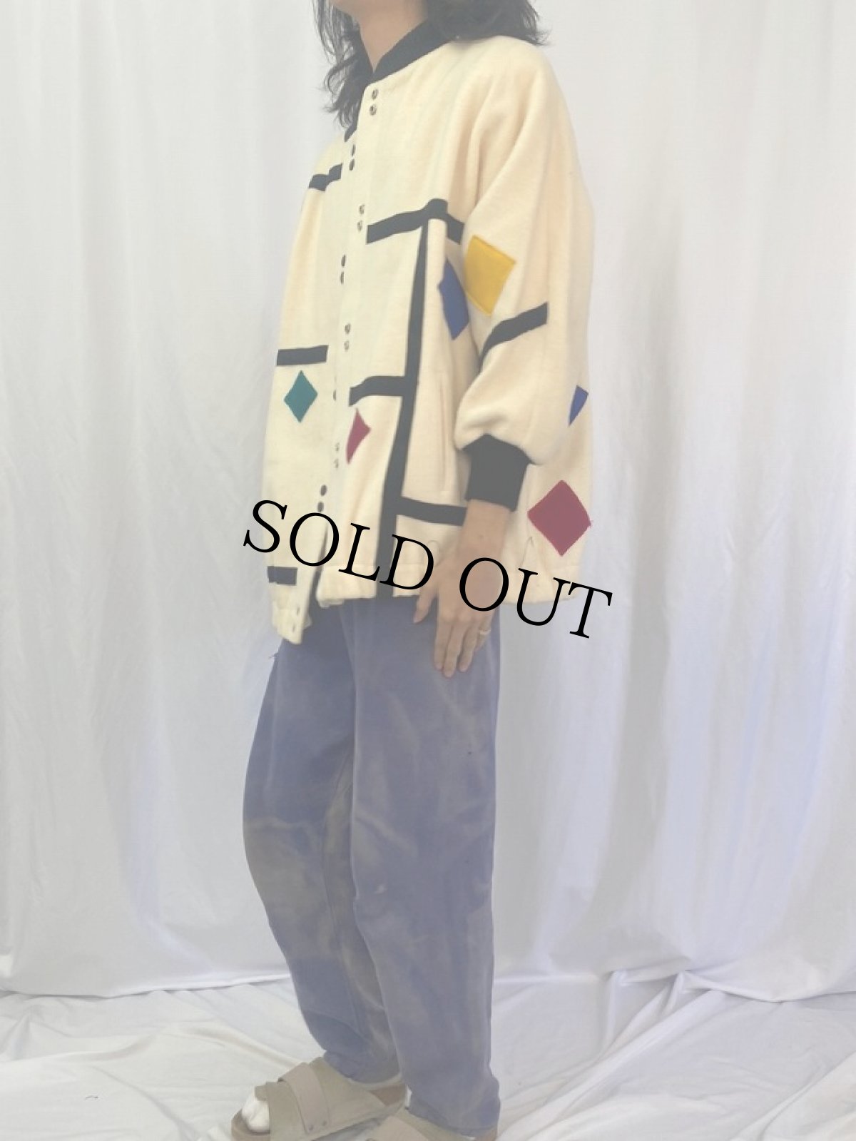 画像3: 80's STEVE EVANS USA製 モンドリアンパターン ウールコート (3)