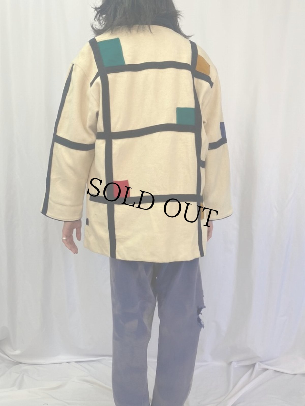 画像4: 80's Herman Kay USA製 モンドリアンパターン ウール×ナイロンコート (4)