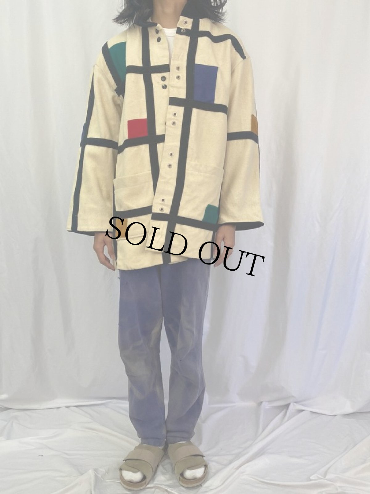 画像2: 80's Herman Kay USA製 モンドリアンパターン ウール×ナイロンコート (2)