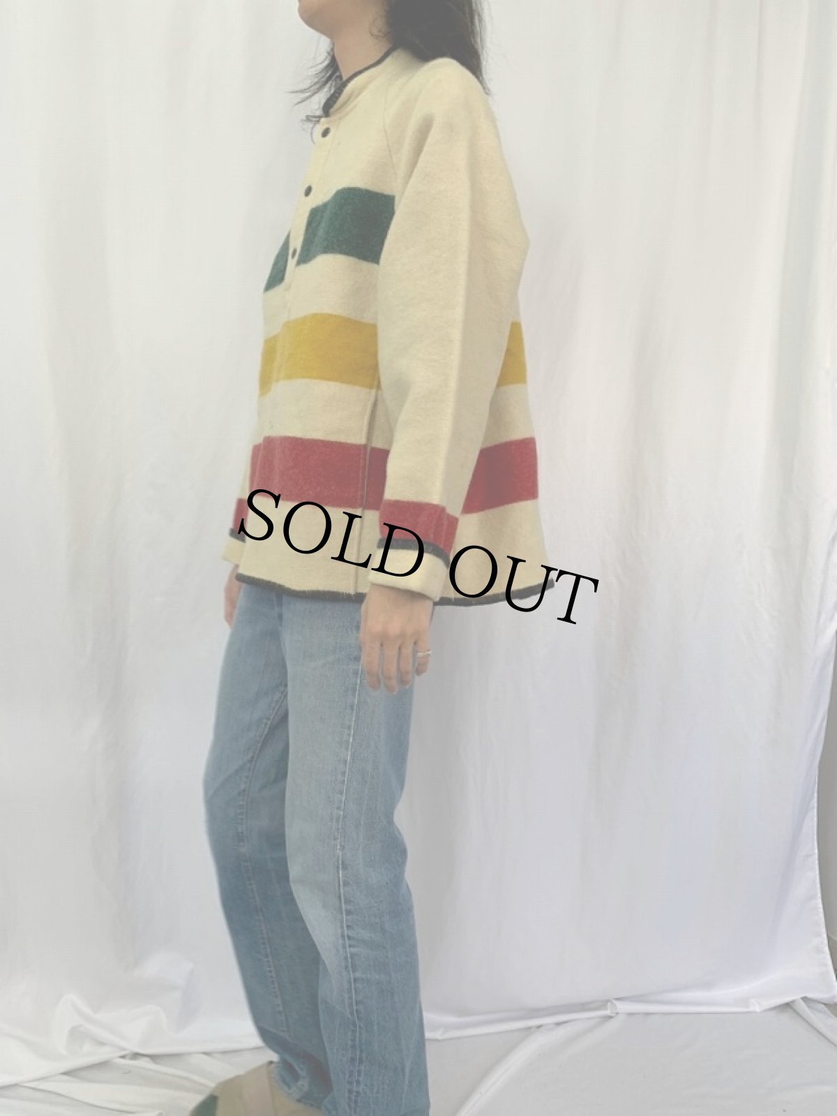 画像3: 60〜70's Woolrich ボーダー柄 ハーフスナップ ウールジャケット (3)