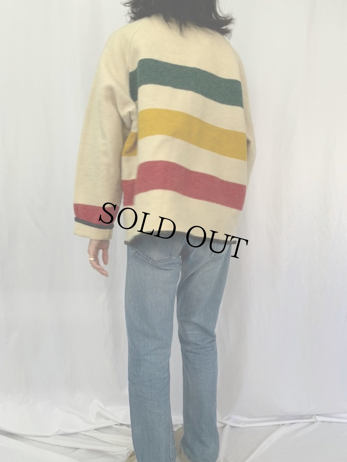 画像4: 60〜70's Woolrich ボーダー柄 ハーフスナップ ウールジャケット (4)