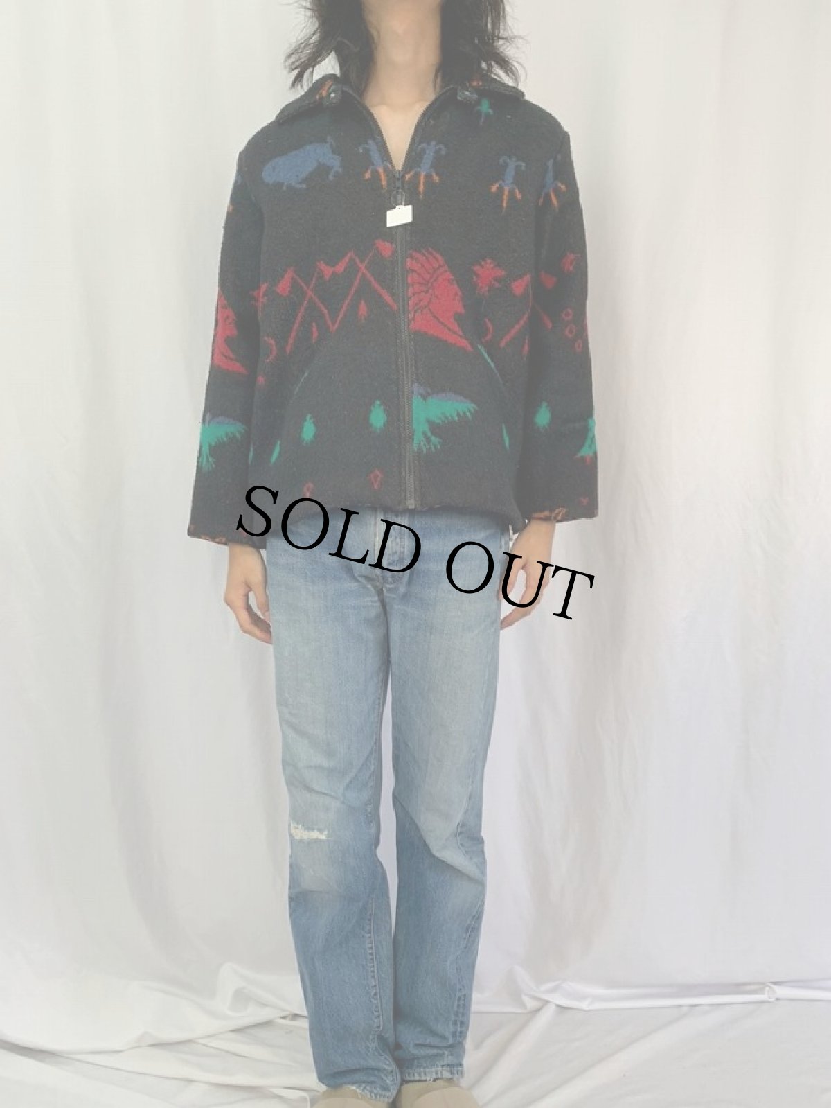 画像2: 90's CIRCLET 民族柄 フルジップジャケット M (2)