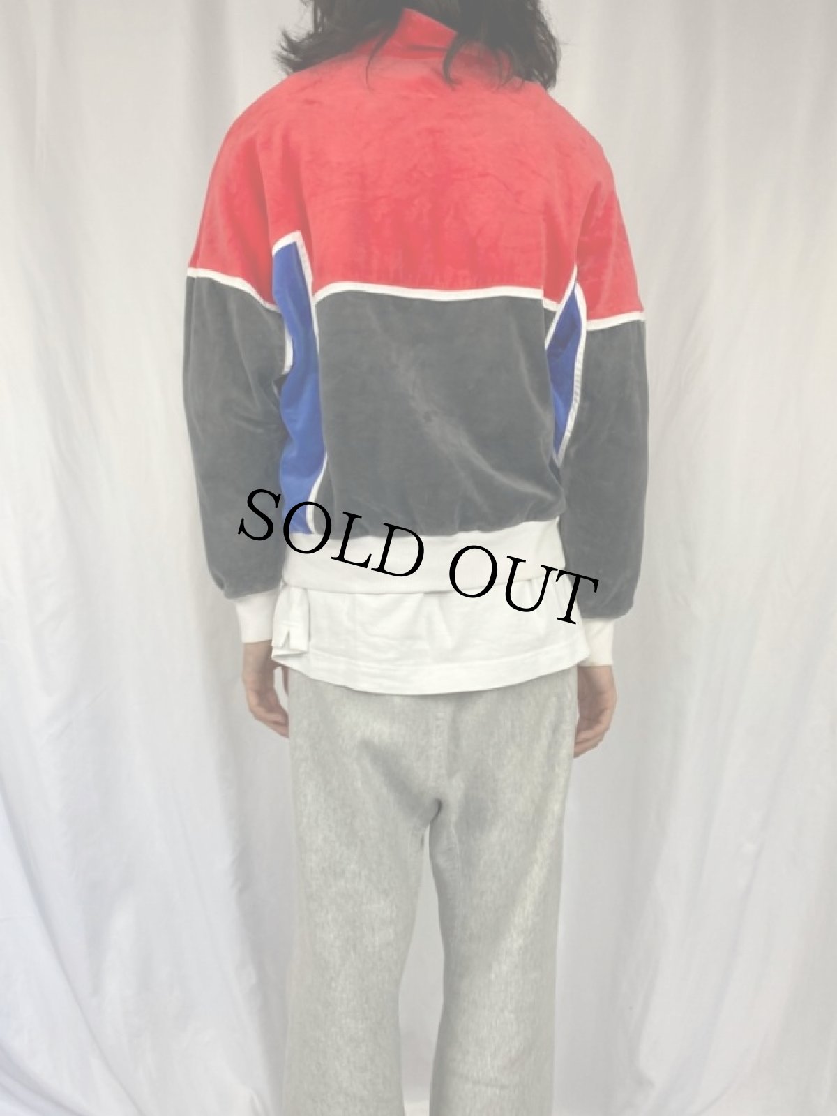 画像4: TAIL USA製 ハーフジップ ベロアプルオーバージャケット L (4)