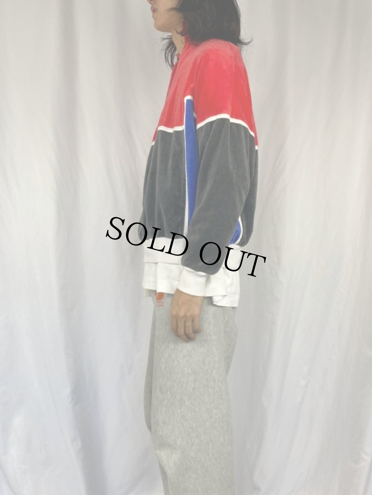 画像3: TAIL USA製 ハーフジップ ベロアプルオーバージャケット L (3)