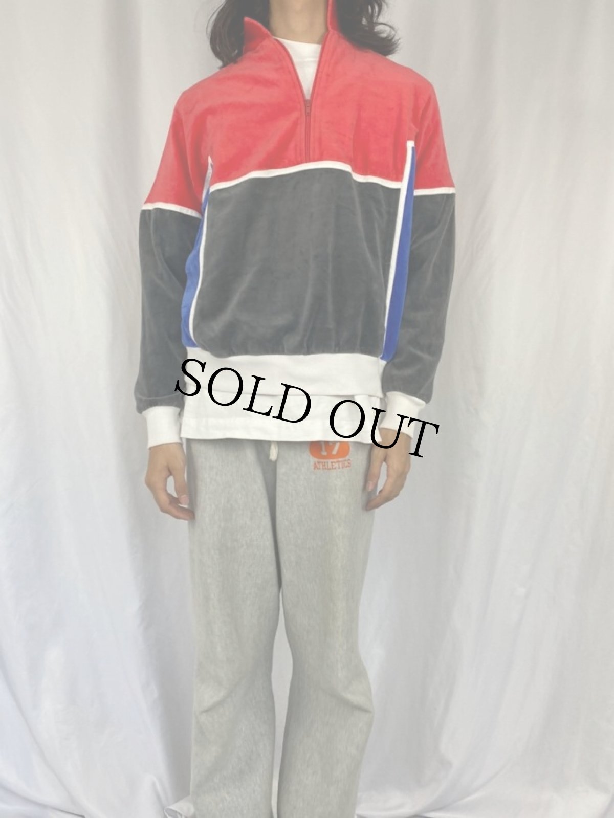 画像2: TAIL USA製 ハーフジップ ベロアプルオーバージャケット L (2)