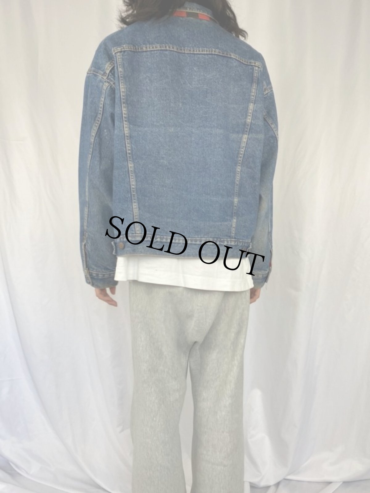 画像4: 80〜90's Levi's 70417-0814 USA製 チェック柄ライナー デニムジャケット XL (4)