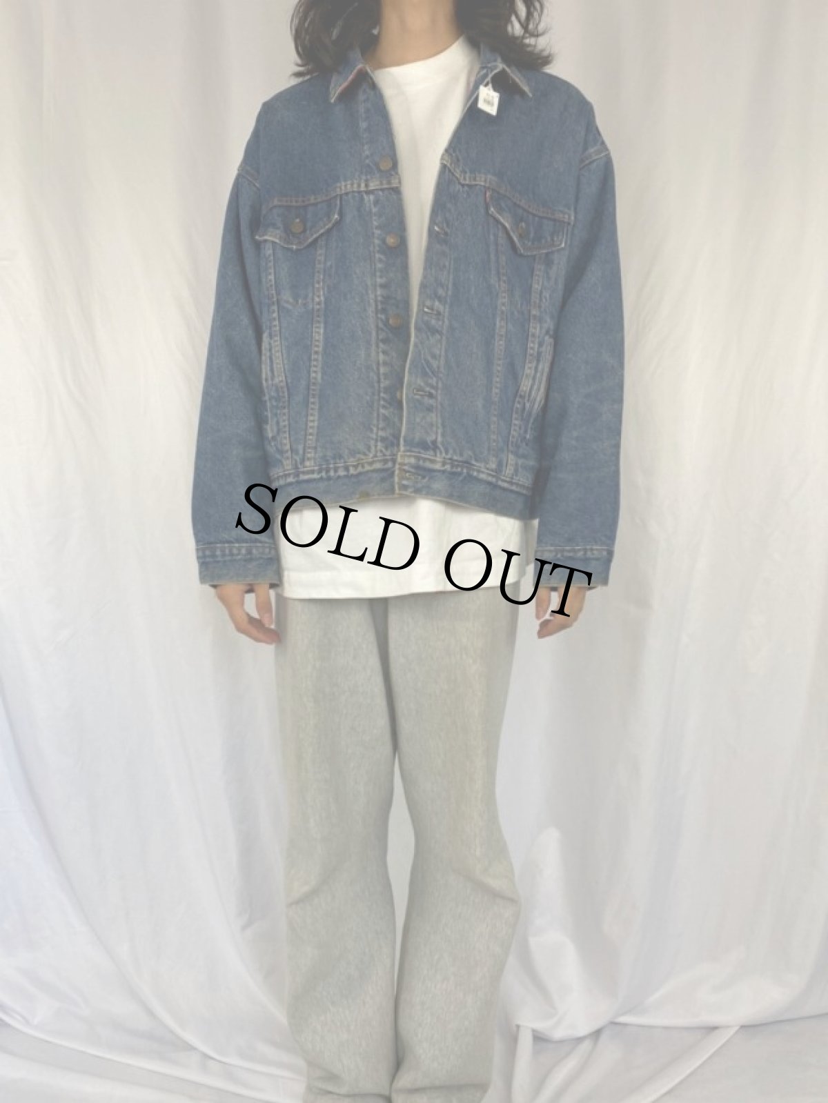 画像2: 80〜90's Levi's 70417-0814 USA製 チェック柄ライナー デニムジャケット XL (2)