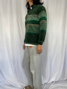 画像3: 70's JCPenny マルチボーダー柄 ベロア長袖ポロシャツ L (3)