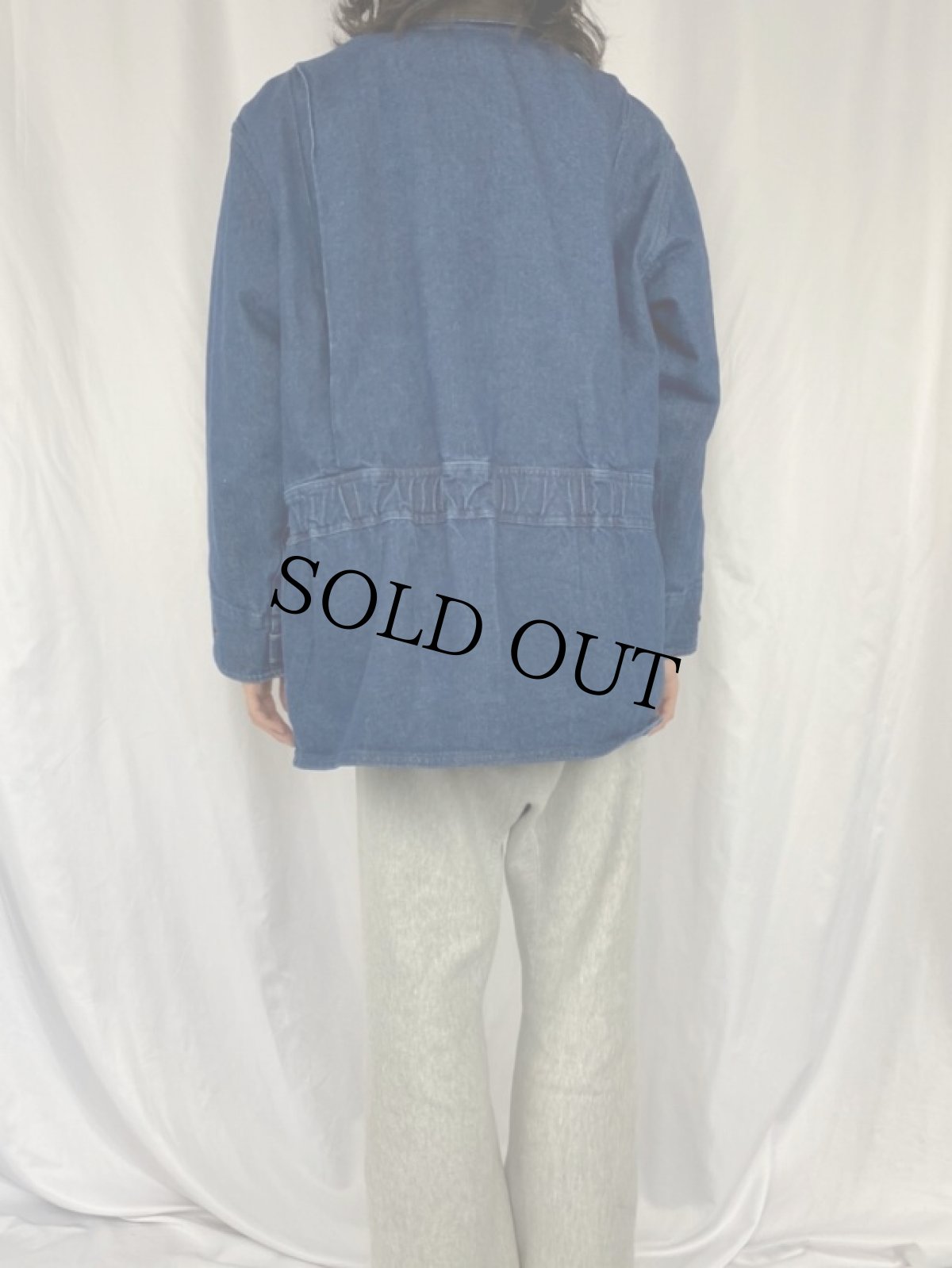 画像4: 90's Woolrich USA製 ブランケットライナー デニムハンティングジャケット L (4)