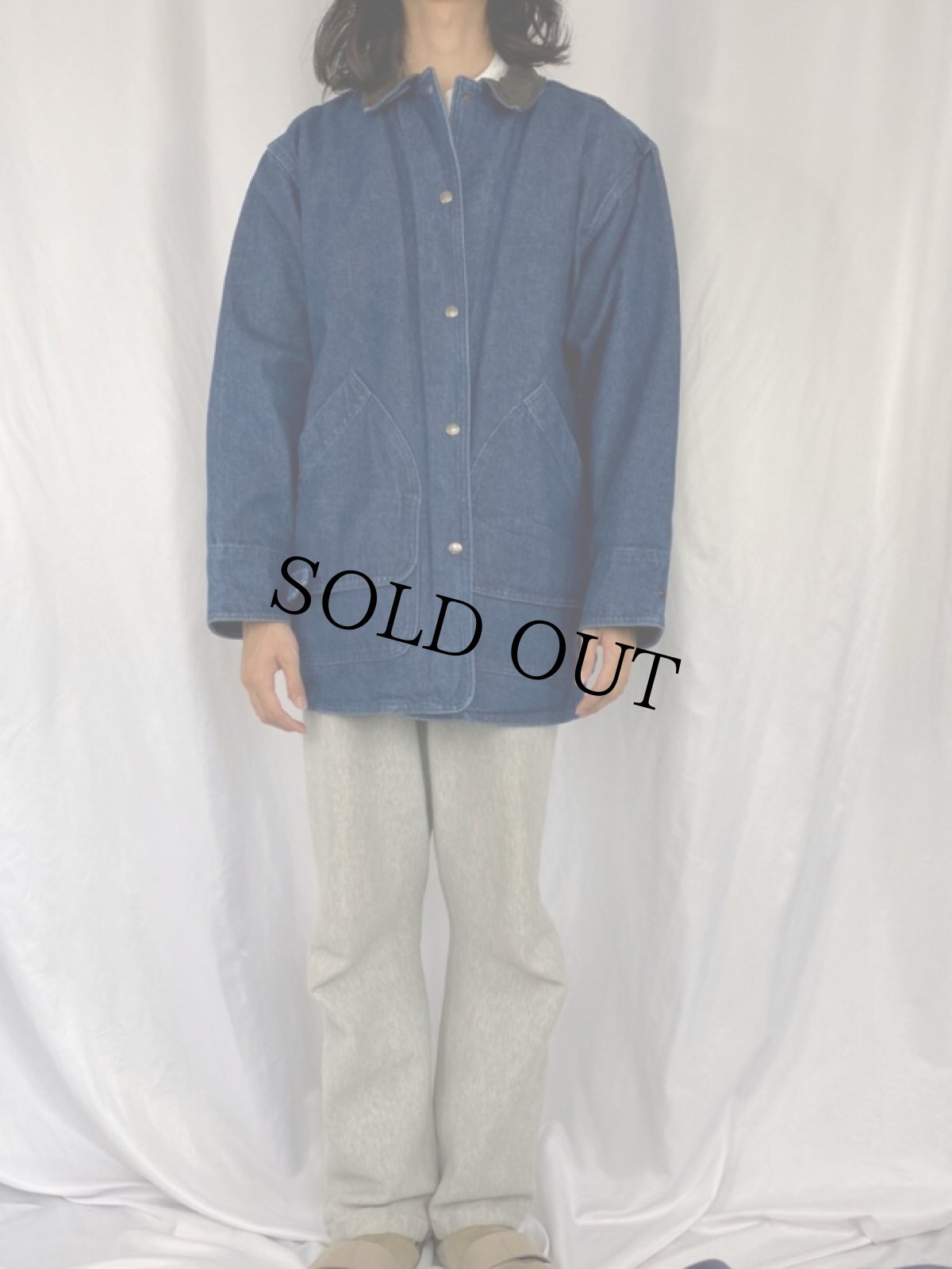 画像2: 90's Woolrich USA製 ブランケットライナー デニムハンティングジャケット L (2)