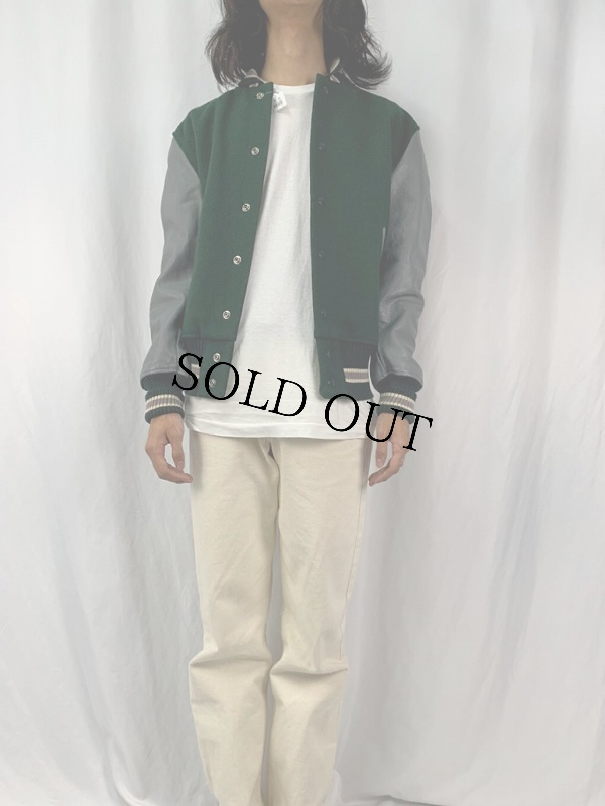 画像2: 60's Whiting レザー×ウールスタジャン SIZE44 (2)